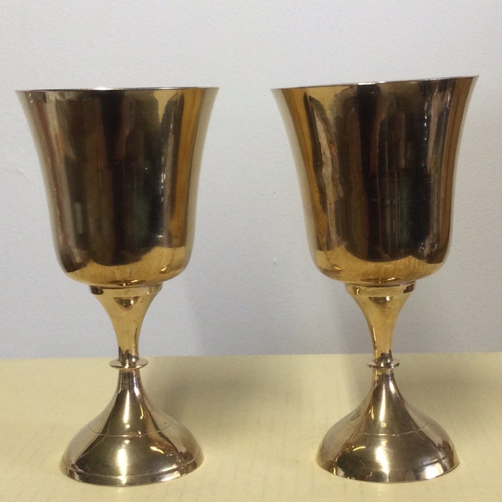 Vintage 2 Brass Wine Glasses